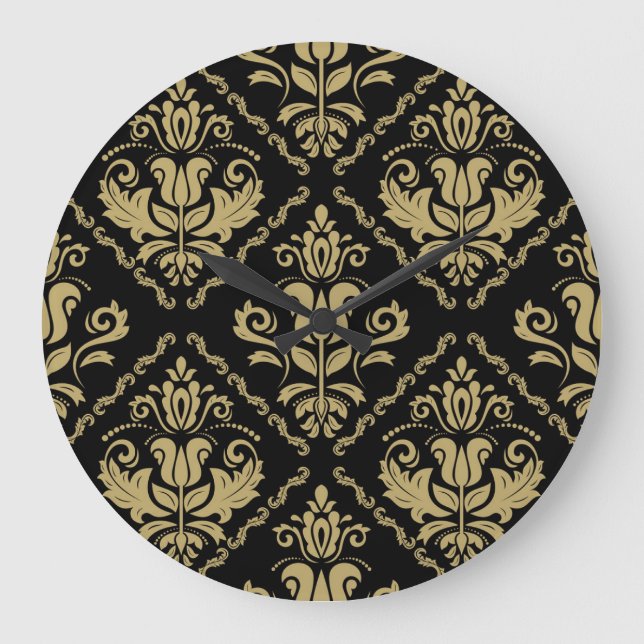 Damask Black Guld: Klassiskt ornament. Stor Klocka (Framsida)