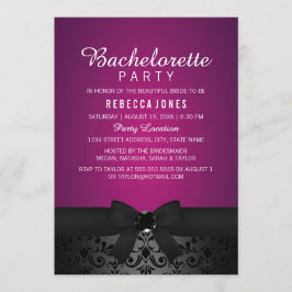 Damask Black & Rosa Bow Bachelorette Party Inbjuda Inbjudningar