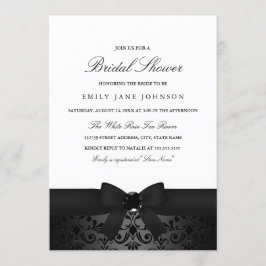 Damask Black & White Bow Möhippa Inbjudan