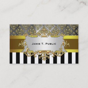 Damask, Black White Rand Guld Ribbon, Guld-etikett Visitkort