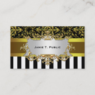 Damask, Black White Rand Guld Ribbon, Guld-etikett Visitkort