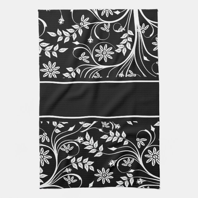 Damask blomköksdukar (2) Grå Svart Vit Kökshandduk (Vertikal)