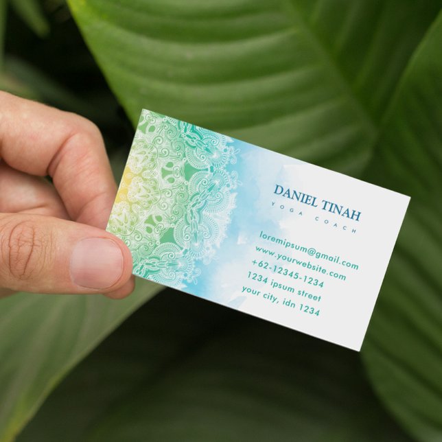 Damask Blommigt Watercolor Mandala Yoga Meditation Visitkort (Skapare uppladdad)