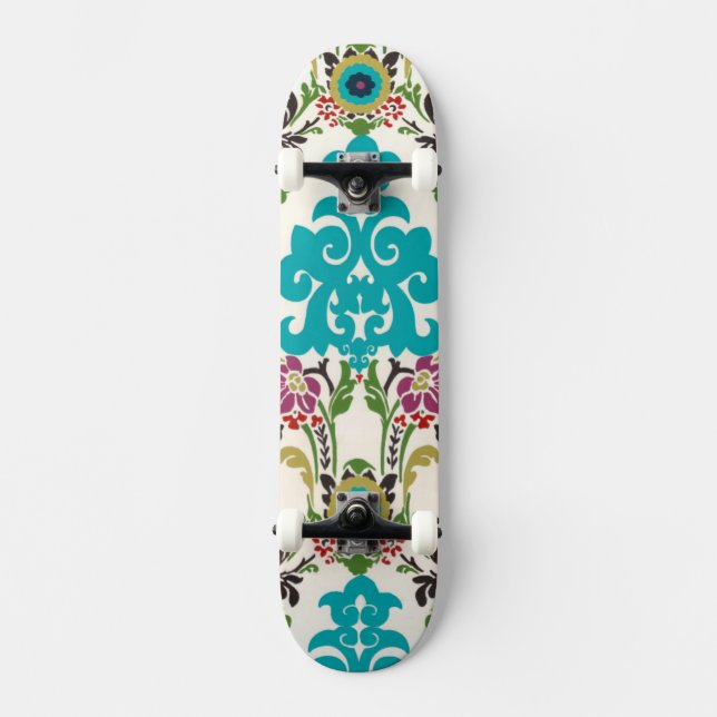 Damask Blommönster Plum Turcos Mini Skateboard Bräda 18,5 Cm (Framsida)