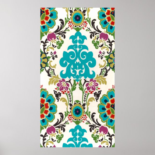 Damask Blommönster Plum Turcos Poster (Framsidan)