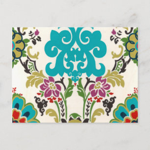 Damask Blommönster Plum Turcos Vykort