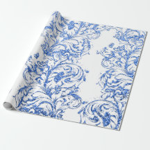 Damask Blue Indigo Royal White Antonietta Cottage