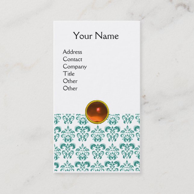 DAMASK BLUE MONOGRAM-orange Visitkort (Framsida)