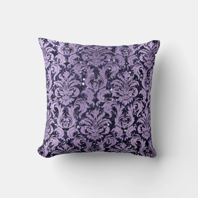 Damask Blue Navy Violet Cottage Lila Glitter Kudde (Framsida)