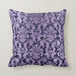 Damask Blue Navy Violet Cottage Lila Glitter Kudde