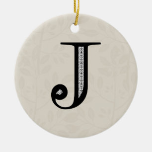 Damask Brev J - Black Julgransprydnad Keramik
