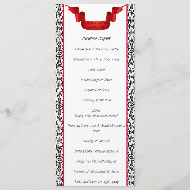 Damask bröllagsmottagningsprogram program (Framsida)