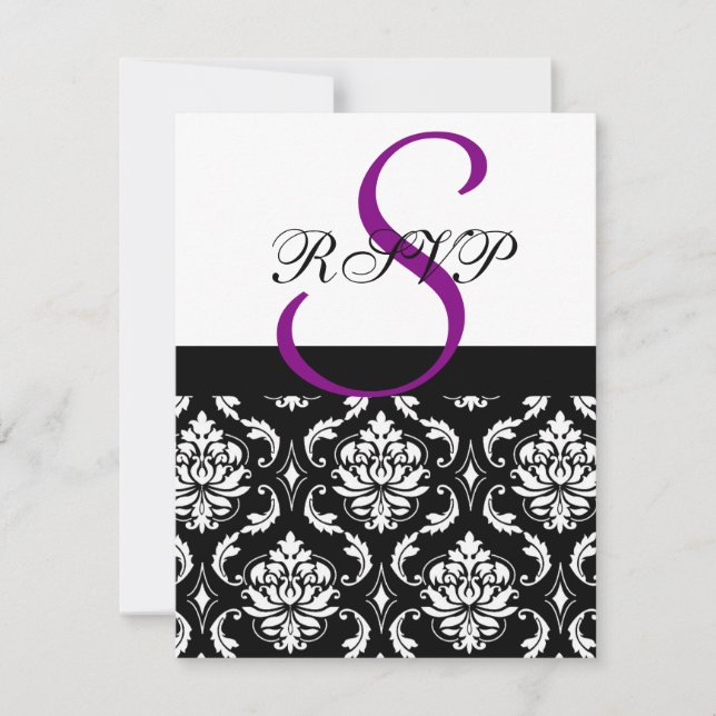 Damask bröllop RSVP-kort lila OSA Kort (Framsida)