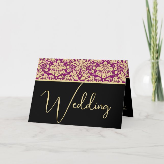Damask bröllopsinbjudan lila kräm inbjudan (Framsida)