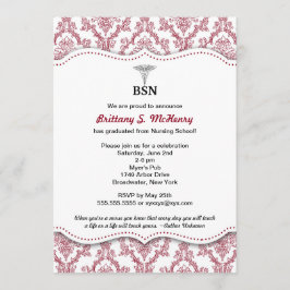 Damask Burgundy Nurse pinning studenten BSN RN Inbjudningar