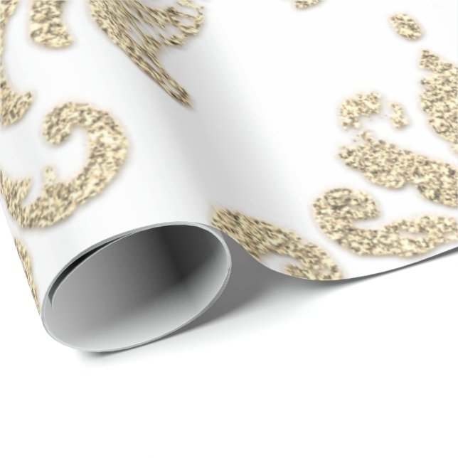 Damask Champagne Guld Royal Glitter gillar Presentpapper (Rullad Hörn)