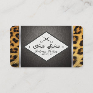 Damask / Cheetah Print / Silver Trim Visitkort