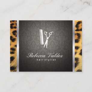 Damask / Cheetah Print / Silver Trim Visitkort