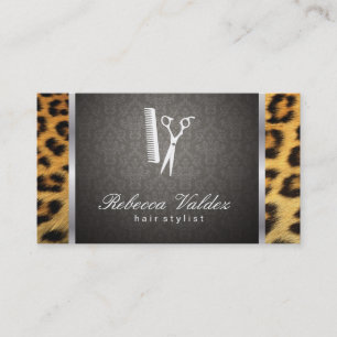 Damask / Cheetah Print / Silver Trim Visitkort