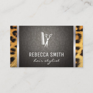 Damask Cheetah Print Silver Trim Visitkort