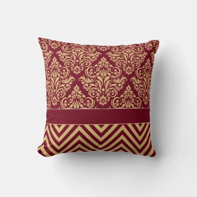 Damask Chevron - burgundssand Kudde (Framsida)