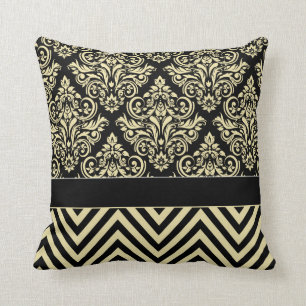 Damask Chevron - svart elfenben Kudde