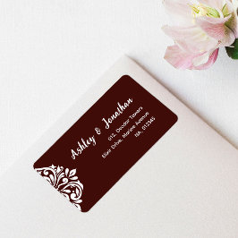 Damask Classic Elegant Mahogany Red Bröllop Adressetikett