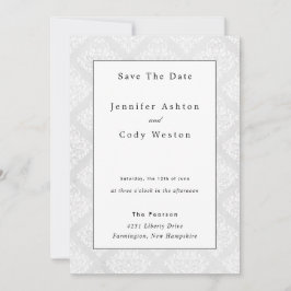 Damask Classic White Elegant bröllop-inbjudan Spara Datumet