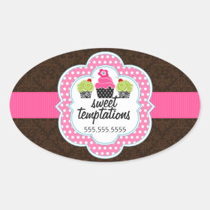 Damask Cupkaka Bakery Business Ovalt Klistermärke