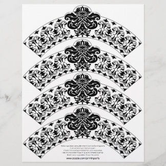 Damask Cupkaka Wrapper Black on White