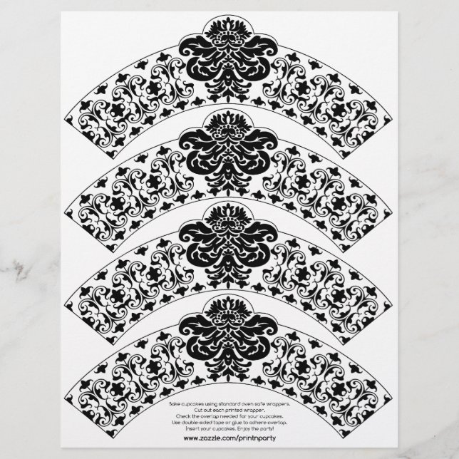 Damask Cupkaka Wrapper Black on White (Framsida)