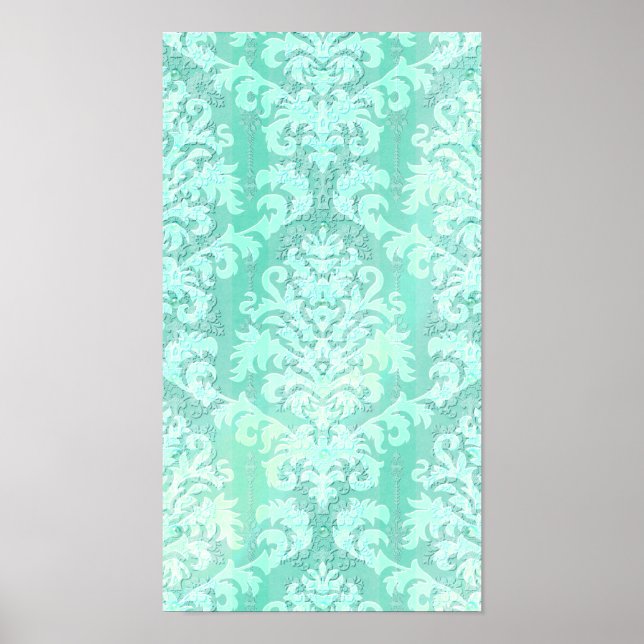 Damask cut Velvet, ANTIQUE SNÖRE i MINT GRÖNT Poster (Framsidan)