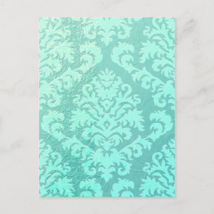 Damask cut Velvet, Embossed Satin in Mint Grönt Vykort