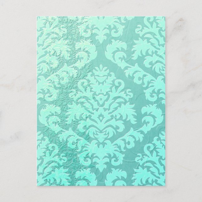 Damask cut Velvet, Embossed Satin in Mint Grönt Vykort (Framsida)