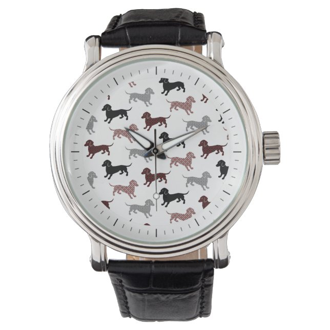 Damask Dachshunds Helgdag Mönster Armbandsur (Framsida)