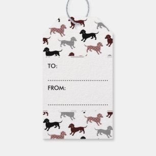 Damask Dachshunds Helgdag Mönster Presentetikett