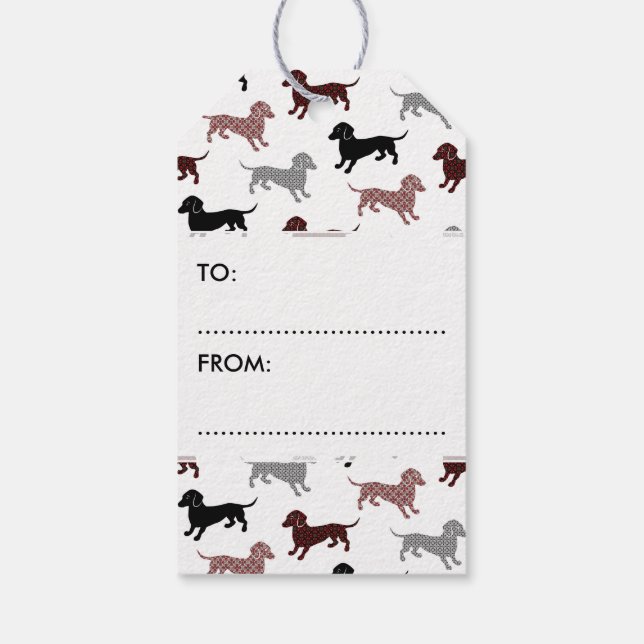 Damask Dachshunds Helgdag Mönster Presentetikett (Baksidan)
