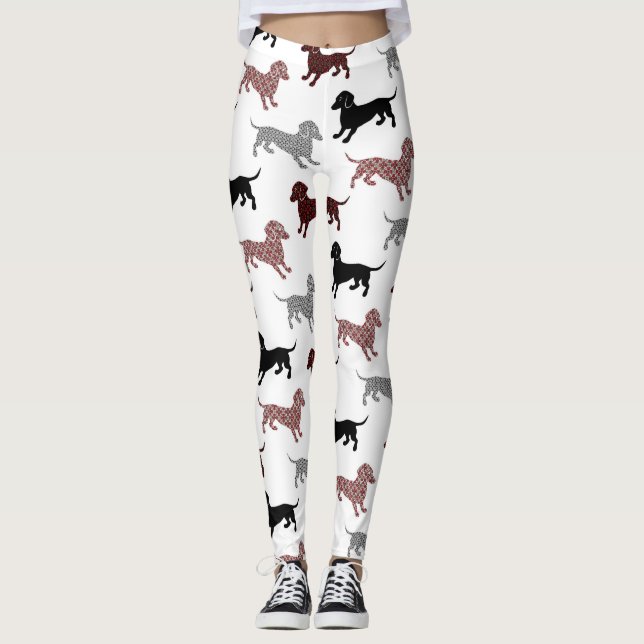 Damask Dachshunds Leggings (Framsida)