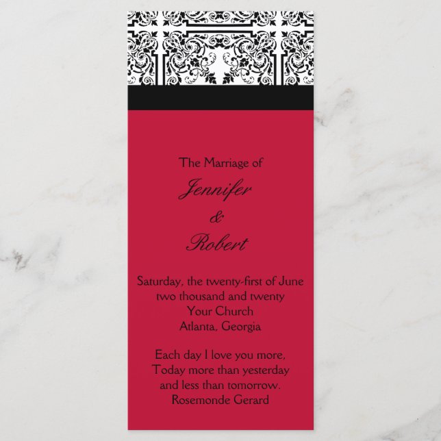 Damask Delight i Berry Lila Bröllopsprogram Program (Framsida)