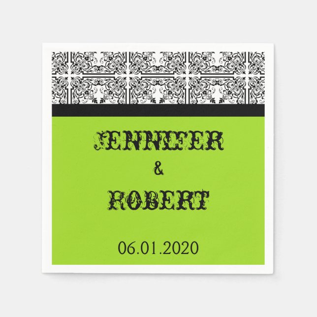 Damask Delight i Lime Green Bröllop Napkin Pappersservett (Framsidan)