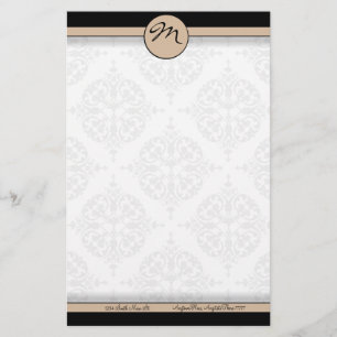 Damask Dubbla Line Beige Monogram Stationery Brevpapper