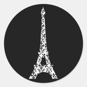 Damask Eiffel Torn Sticker Runt Klistermärke