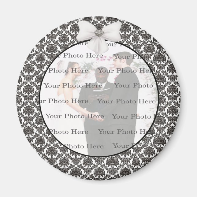 Damask Elegance Bröllop Round Magnet (Framsidan)