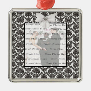 Damask Elegance Bröllop Silver Square Ornamare Julgransprydnad Metall