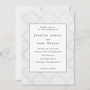Damask Elegant Classic White Bröllop Inbjudningar