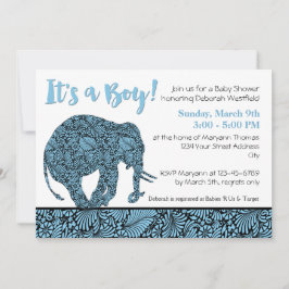 Damask Elephant Boy Shower Inbjudningar