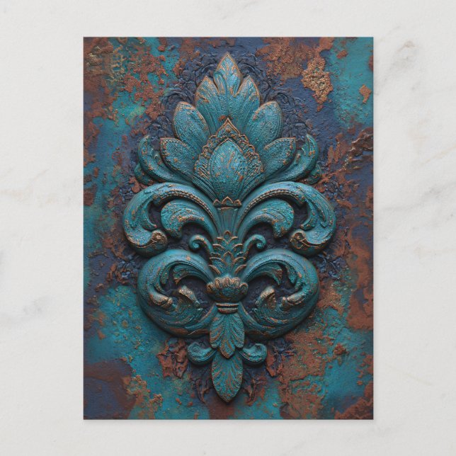 Damask Embossed Fleur-De-Lis Vykort (Framsida)