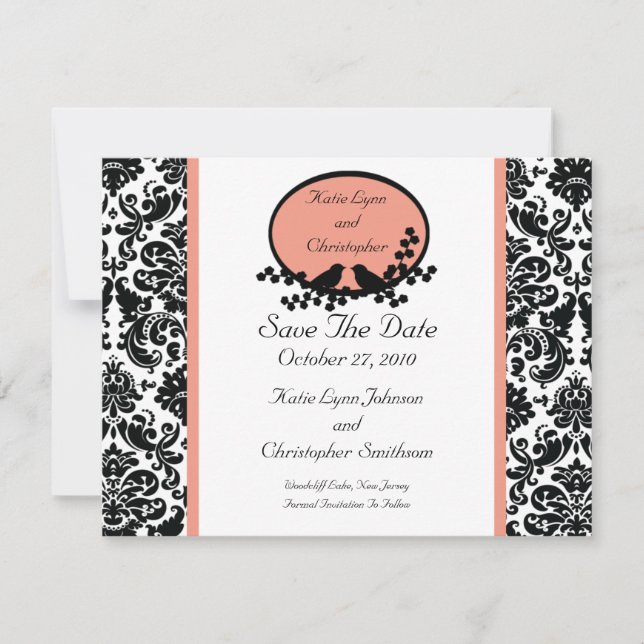Damask & Fåglar Save The Date-kunngörande Spara Datumet (Framsida)