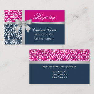 Damask Fals Silverband Navyblå Fuchsia Insats Visitkort
