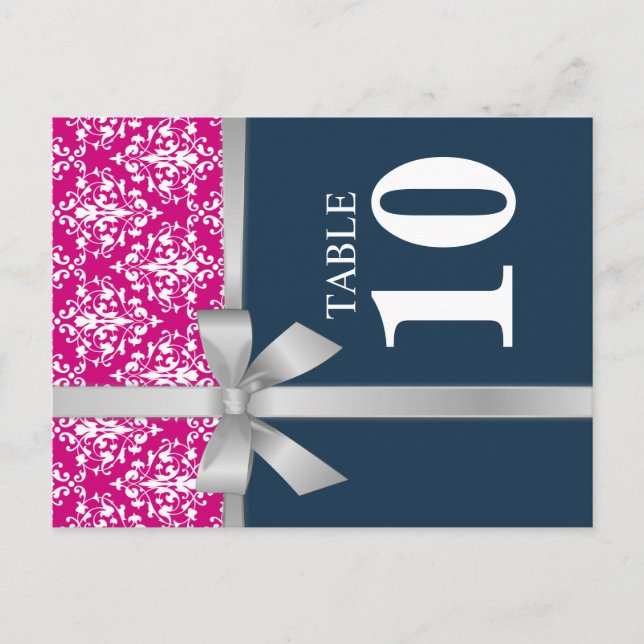 Damask falskt silverband Bordsnummerkort Vykort (Framsida)